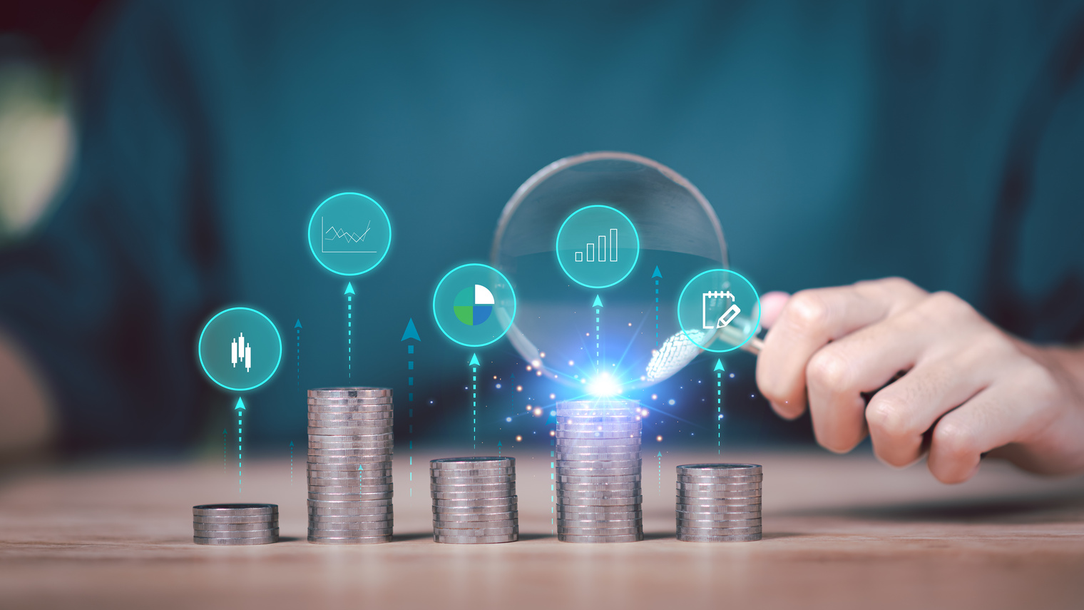 Concept of finance and investment ,profit growth management ,financial graphical and statistical analysis ,Stock and currency fund management ,bank interest management ,high return investment - stock photo
