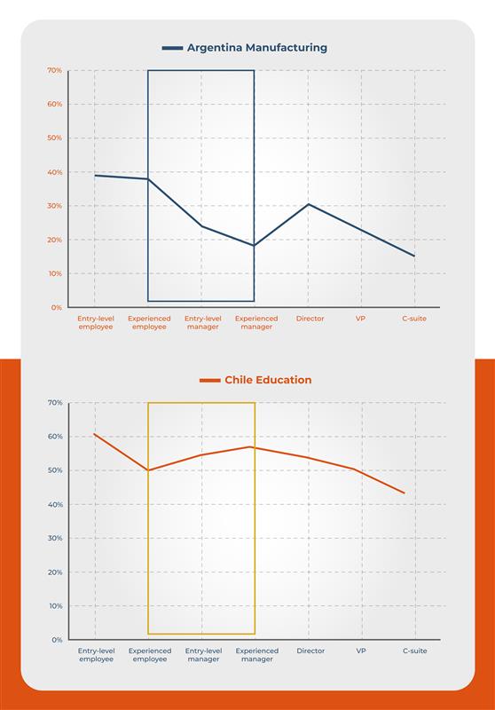 Share of Women within each role in selected industries in Argentina and Chile