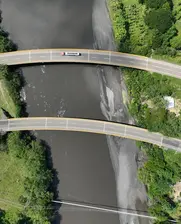 Highway over a river view from the sky