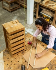 A woman in her carpentry business