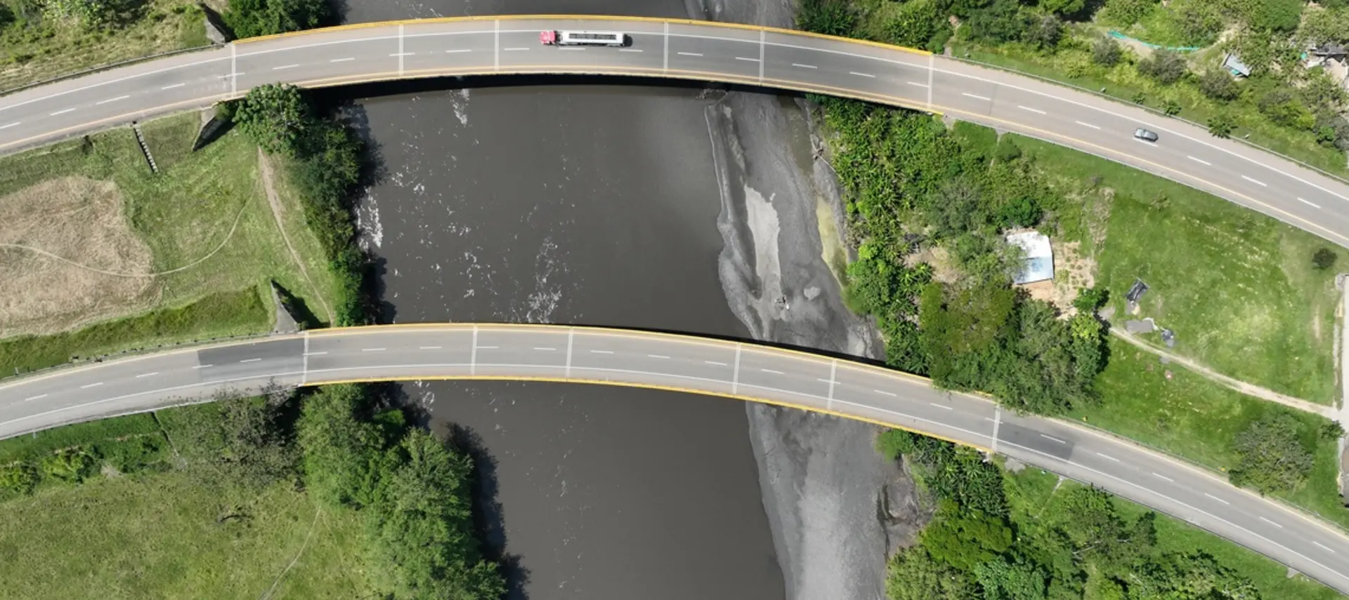 Highway over a river view from the sky