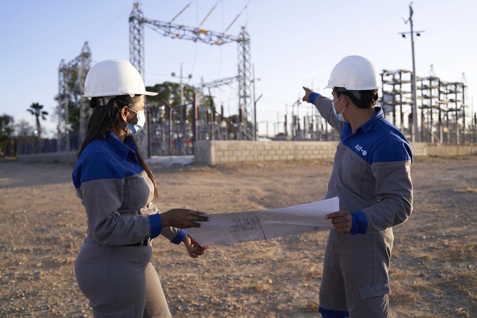 Two workers in electricity