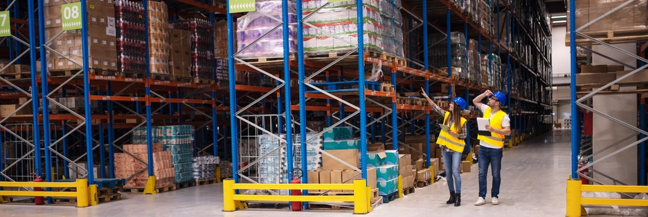 logistics park with two people pointing up