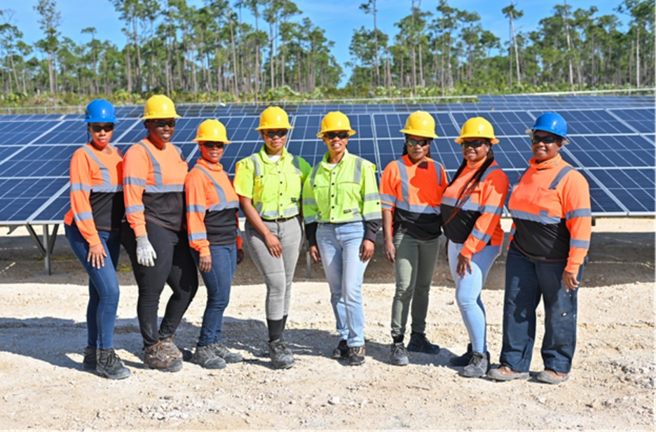 women workers in solar panel plant