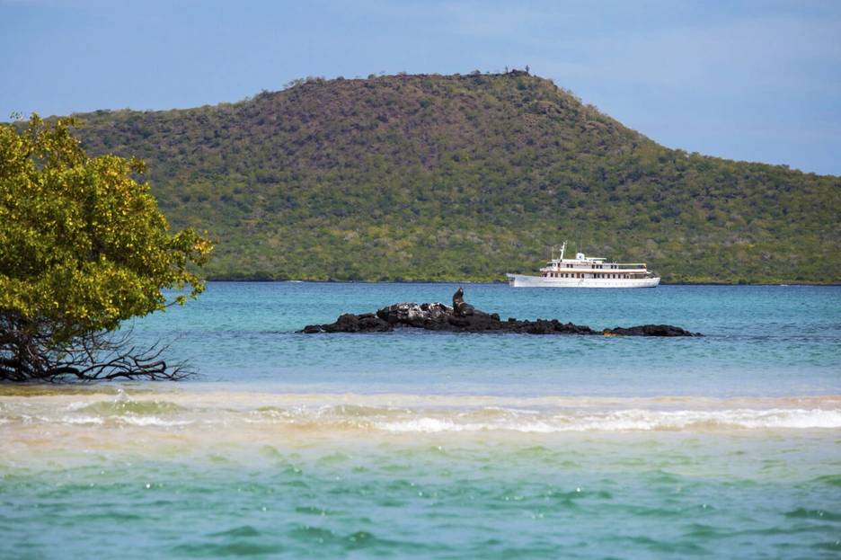 island and boat in the distance