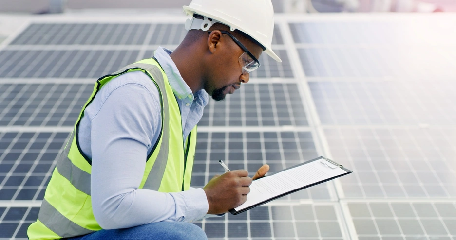 man installing solar panels