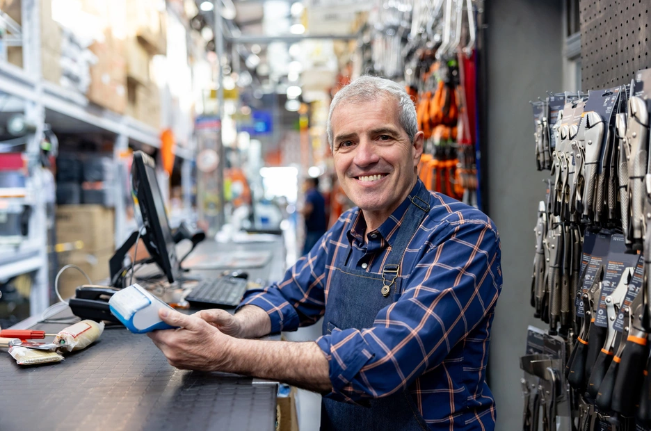 Un hombre procesa un pago digital en su Pyme en Argentina